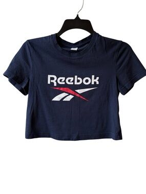XS Reebok Classic Vector Crop Navy Tee Tshirt Cropped Athletic Athleisure